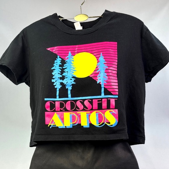 Alternative Tops - Alternative CrossFit Aptos Womens M Black Neon Retro Graphic Crop Top T-Shirt